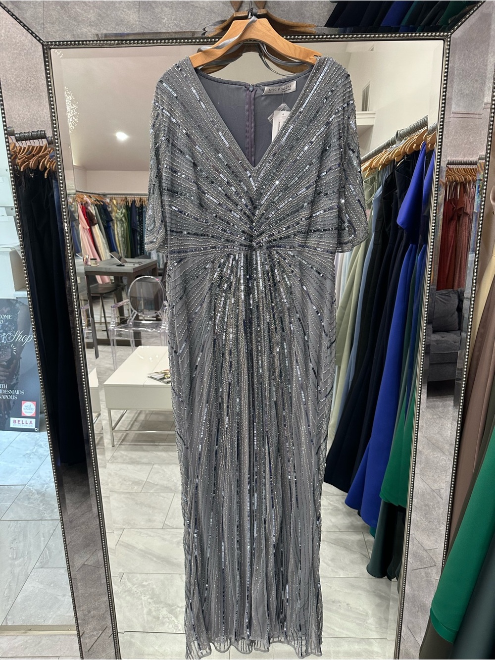 Mac Duggal Slate Blue Beaded Gown